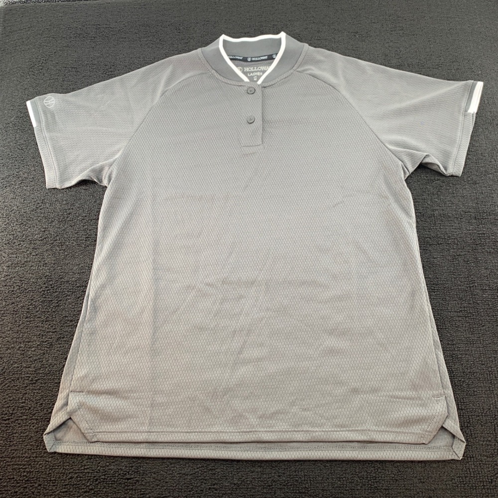 Holloway Ladies Athletic Button‎ Up Shirt Gray Short Sleeve Performance Top